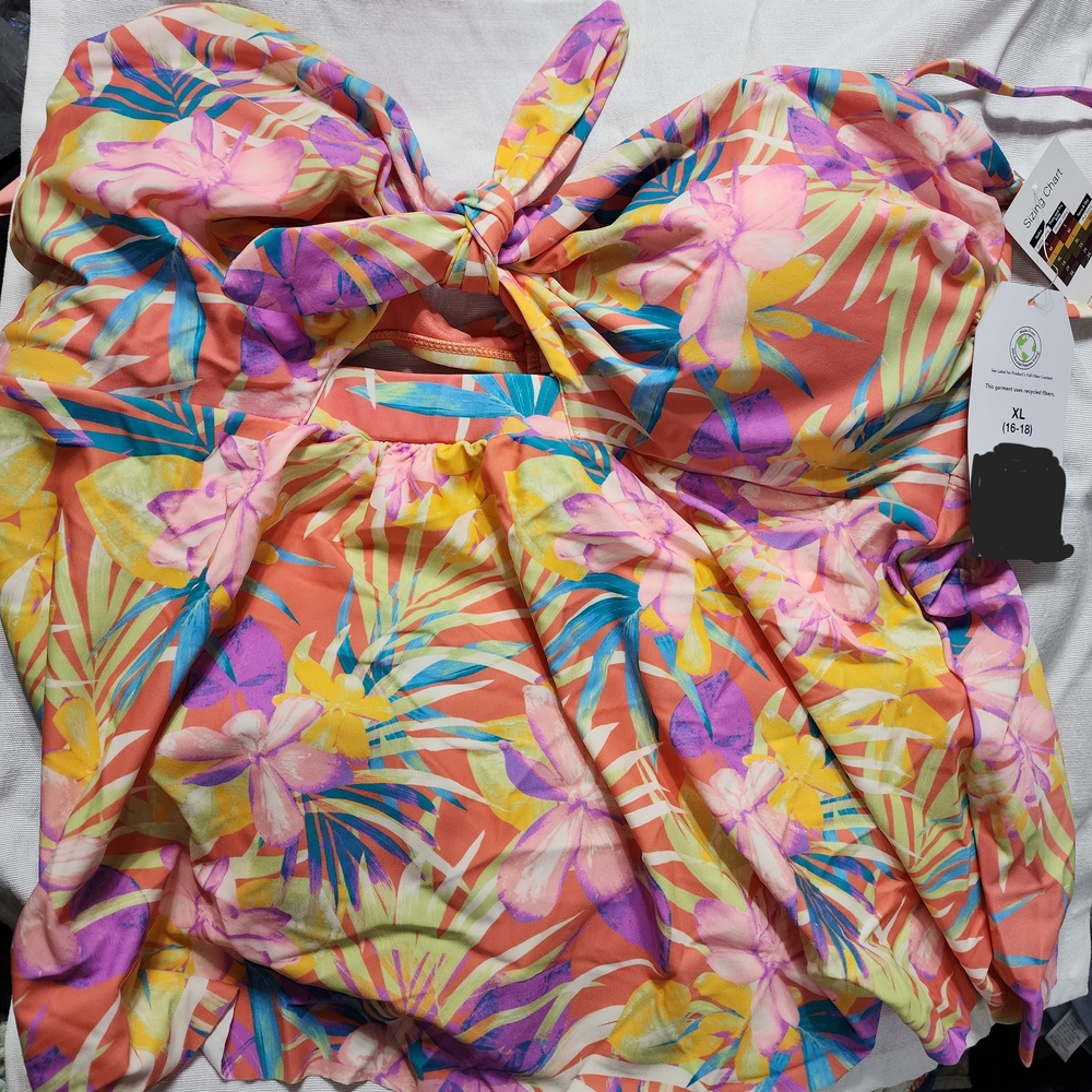 Tropical Floral Dress with Bow Detail